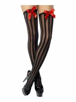 Bas Noirs Avec Noeud Rouge